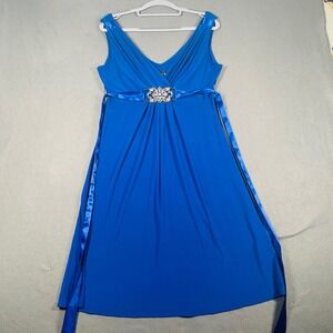 VTG Scarlett Nite Women's‎ Beaded Waist Blue Drape Dress Sz 8 Elegant V-Neck